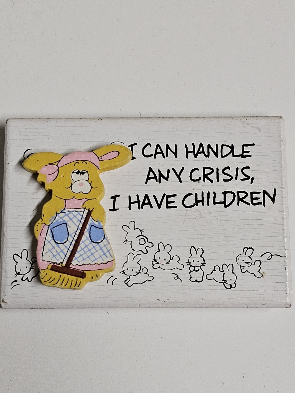 Vintage Berco Funny Mom Magnet I Can Handle Any Crisis Wood Plaque